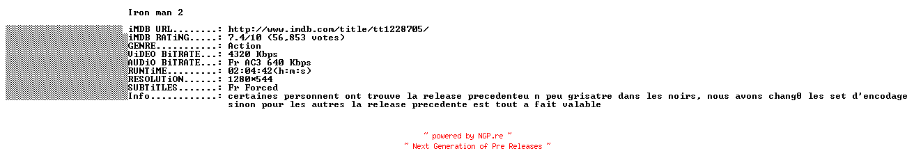 NFO for the release Iron.Man.2.REPACK.FRENCH.720p.BluRay.x264-THENiGHTMAREiNHD by THENiGHTMAREiNHD