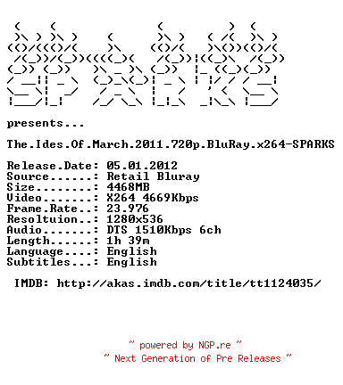 NFO for the release The.Ides.Of.March.2011.720p.BluRay.x264-SPARKS by SPARKS