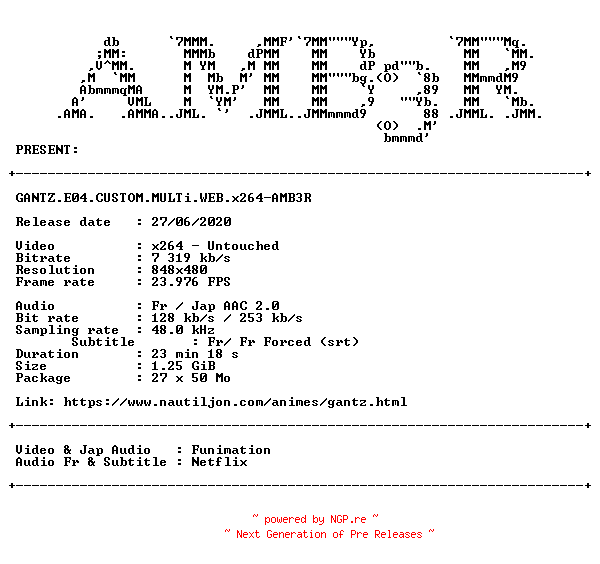 NFO for the release GANTZ.E04.CUSTOM.MULTi.WEB.x264-AMB3R by AMB3R