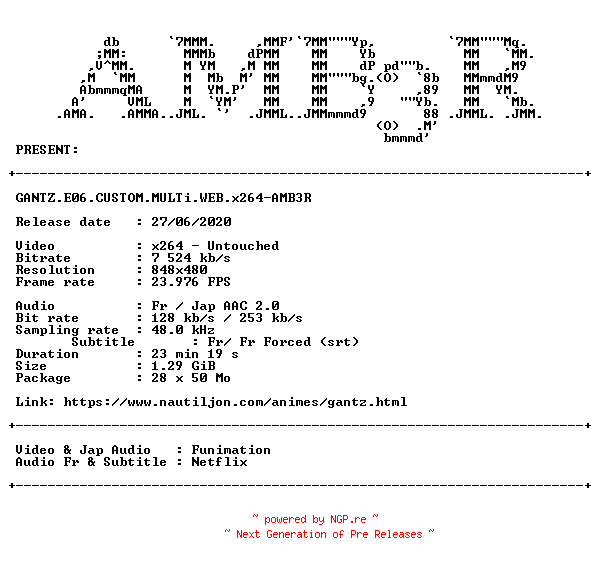 NFO for the release GANTZ.E06.CUSTOM.MULTi.WEB.x264-AMB3R by AMB3R