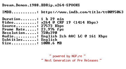 NFO for the release Dream.Demon.1988.BDRip.x264-SPOOKS by SPOOKS