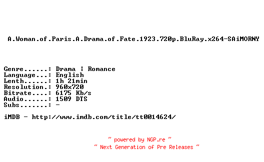 NFO for the release A.Woman.of.Paris.A.Drama.of.Fate.1923.720p.BluRay.x264-SAiMORNY by SAiMORNY