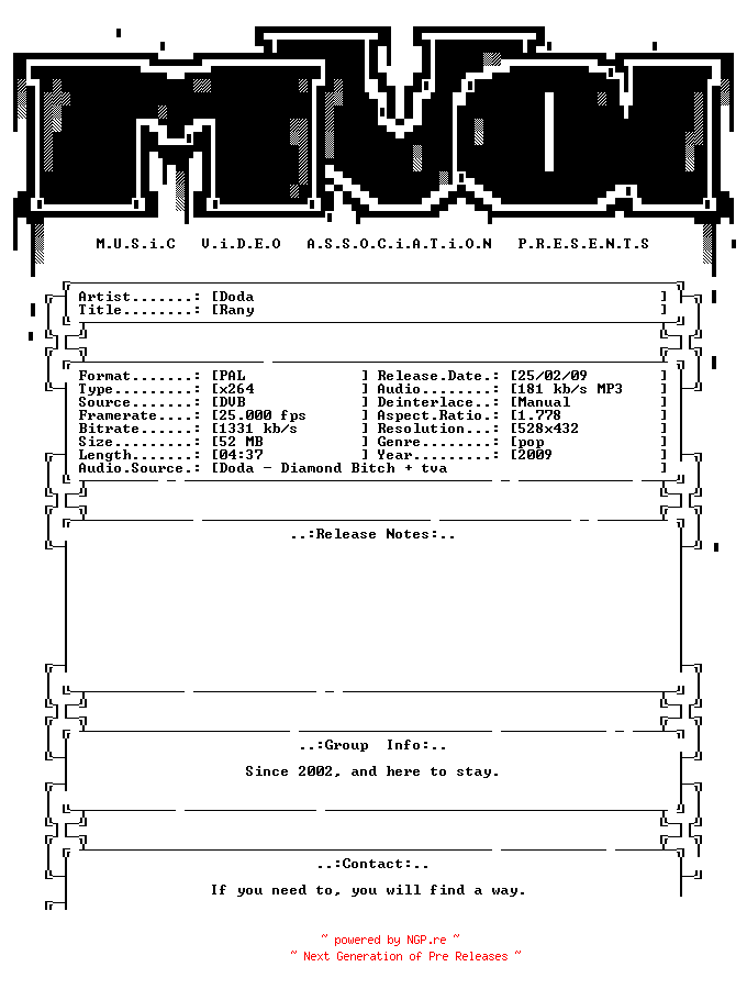 NFO for the release Doda-rany-x264-pl-2009-mVa by mVa