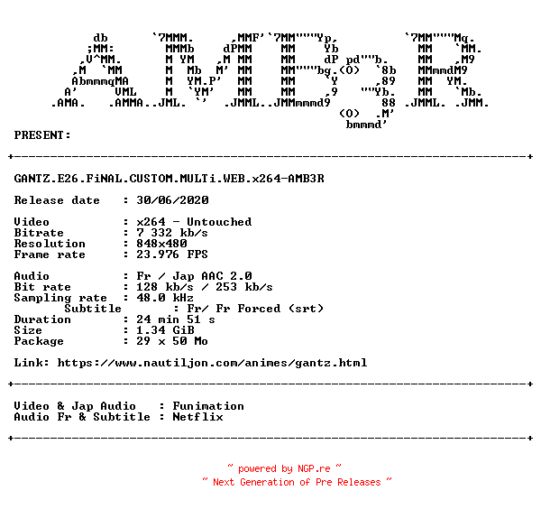 NFO for the release GANTZ.E26.FiNAL.CUSTOM.MULTi.WEB.x264-AMB3R by AMB3R
