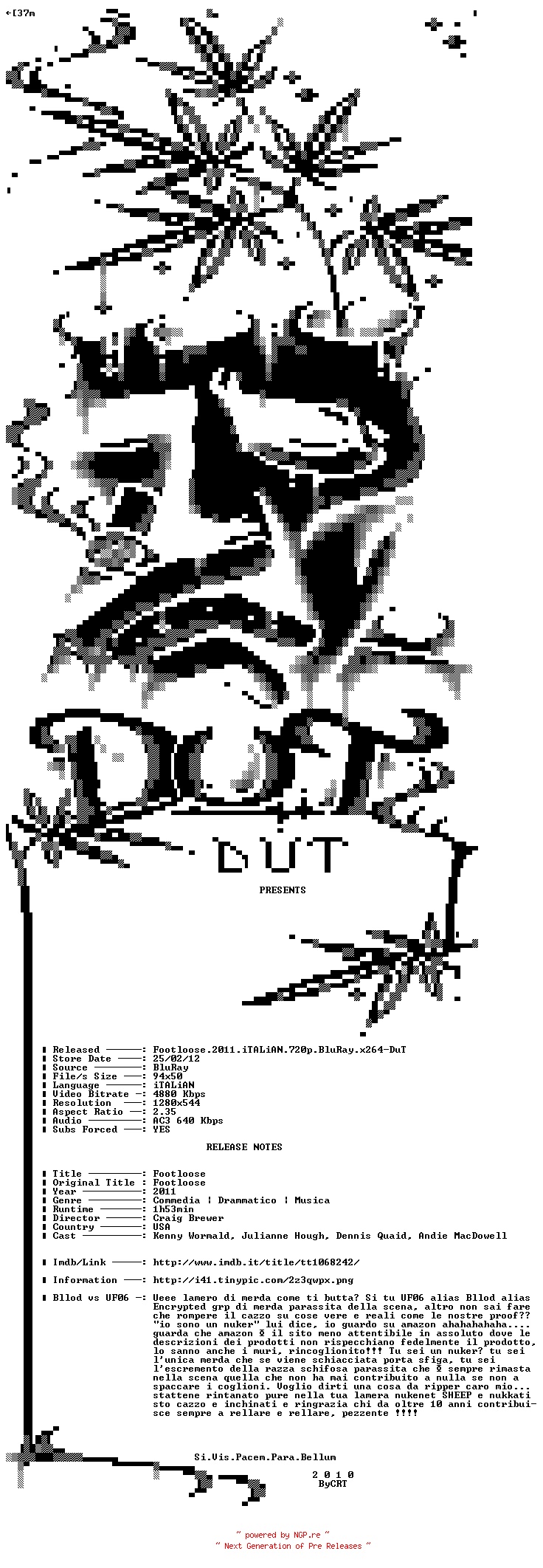 NFO for the release Footloose.2011.iTALiAN.720p.BluRay.x264-DuT by DuT