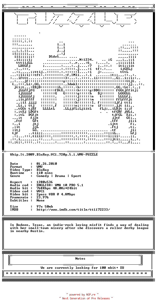 NFO for the release Whip.It.2009.BluRay.VC1.720p.5.1.WMV-PUZZLE by PUZZLE
