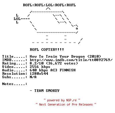 NFO for the release How.To.Train.Your.Dragon.FINNISH.720p.BluRay.x264-SMOKEY by SMOKEY