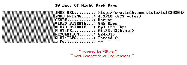 NFO for the release 30.Days.Of.Night.Dark.Days.2010.STV.FRENCH.BDRiP.XviD-THENiGHTMARE by THENiGHTMARE