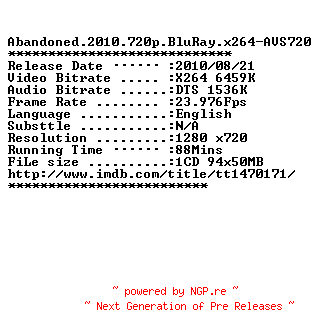 NFO for the release Abandoned.2010.720p.BluRay.x264-AVS720 by AVS720