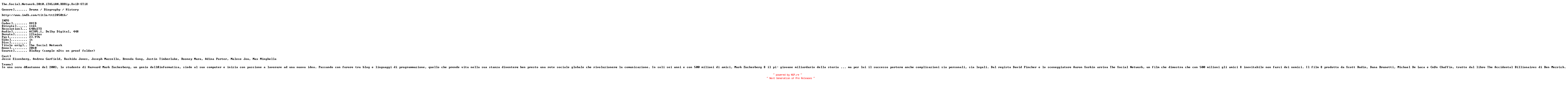 NFO for the release The.Social.Network.2010.iTALiAN.BDRip.XviD-STiX by STiX
