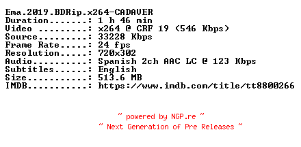 NFO for the release Ema.2019.BDRip.x264-CADAVER by CADAVER