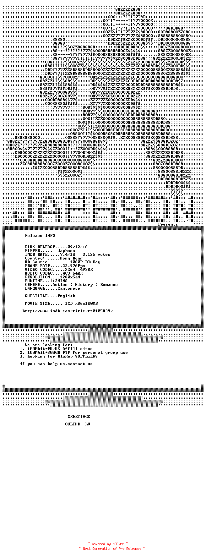 NFO for the release Once.Upon.A.Time.In.China.II.1992.720p.BluRay.x264-Japhson by Japhson