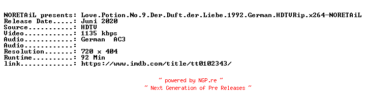 NFO for the release Love.Potion.No.9.Der.Duft.der.Liebe.1992.German.HDTVRip.x264-NORETAiL by NORETAiL