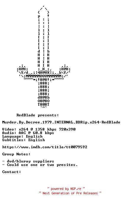 NFO for the release Murder.By.Decree.1979.INTERNAL.BDRip.x264-RedBlade by RedBlade