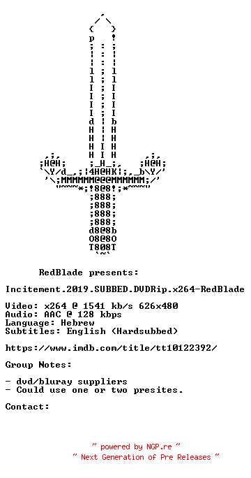 NFO for the release Incitement.2019.SUBBED.DVDRip.x264-RedBlade by RedBlade