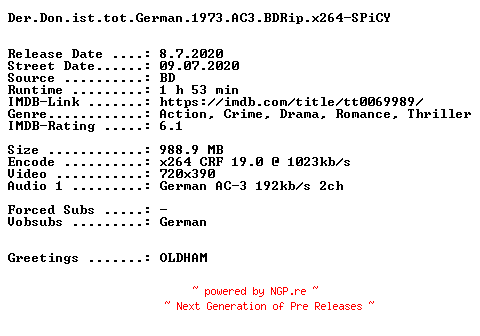NFO for the release Der.Don.ist.tot.German.1973.AC3.BDRip.x264-SPiCY by SPiCY