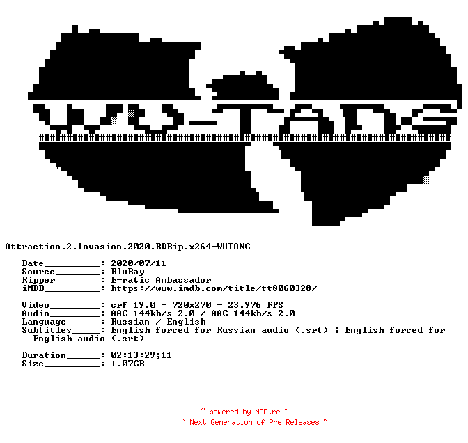 NFO for the release Attraction.2.Invasion.2020.BDRip.x264-WUTANG by WUTANG