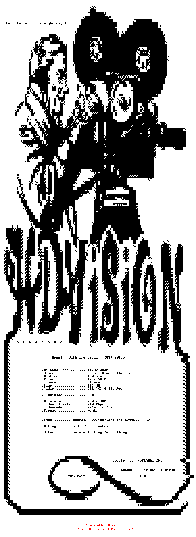 NFO for the release Running.with.the.Devil.German.2019.AC3.BDRiP.x264-HDViSiON by HDViSiON