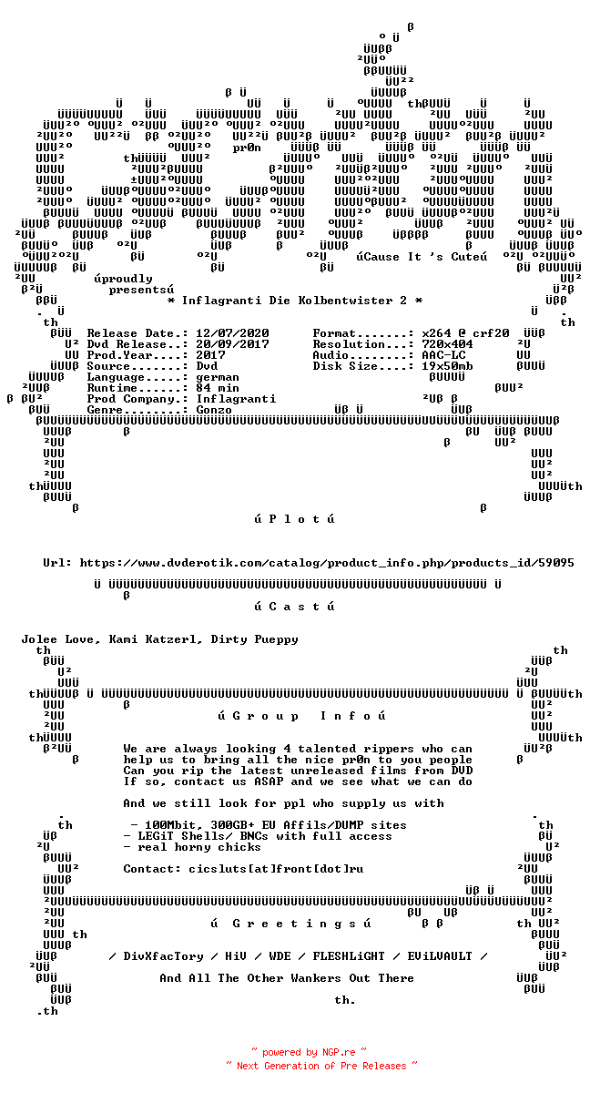 NFO for the release Inflagranti.Die.Kolbentwister.2.German.XXX.DVDRip.x264-CiCXXX by CiCXXX