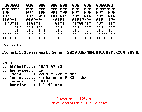 NFO for the release Formel.1.Steiermark.Rennen.2020.GERMAN.HDTVRiP.x264-SKYHD by SKYHD