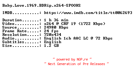 NFO for the release Baby.Love.1969.BDRip.x264-SPOOKS by SPOOKS