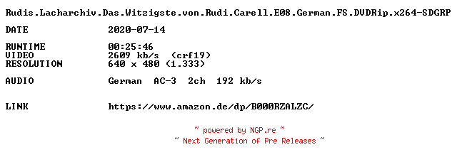 NFO for the release Rudis.Lacharchiv.Das.Witzigste.von.Rudi.Carell.E08.German.FS.DVDRip.x264-SDGRP by SDGRP