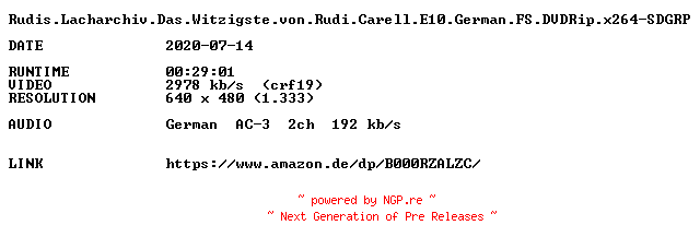 NFO for the release Rudis.Lacharchiv.Das.Witzigste.von.Rudi.Carell.E10.German.FS.DVDRip.x264-SDGRP by SDGRP