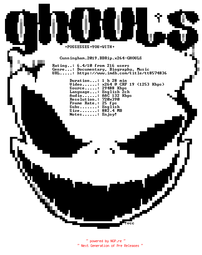 NFO for the release Cunningham.2019.BDRip.x264-GHOULS by GHOULS
