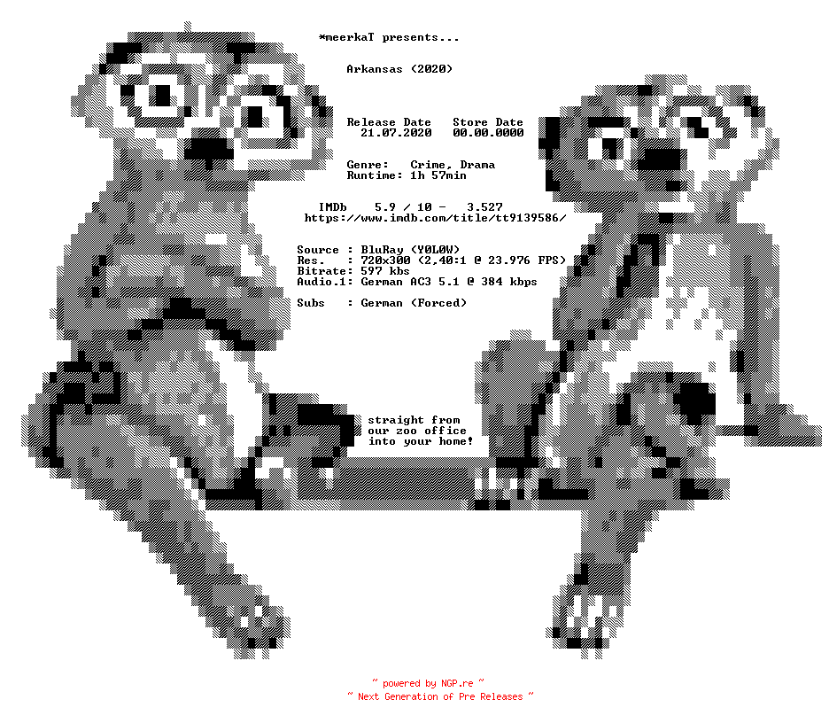NFO for the release Arkansas.2020.German.BDRip.x264-meerkaT by meerkaT
