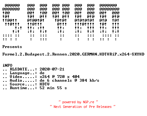 NFO for the release Formel.2.Budapest.2.Rennen.2020.GERMAN.HDTVRiP.x264-SKYHD by SKYHD