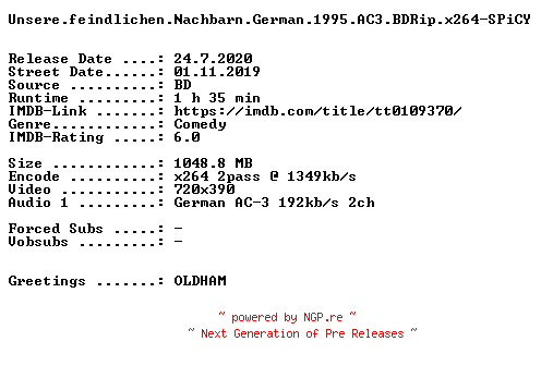 NFO for the release Unsere.feindlichen.Nachbarn.German.1995.AC3.BDRip.x264-SPiCY by SPiCY