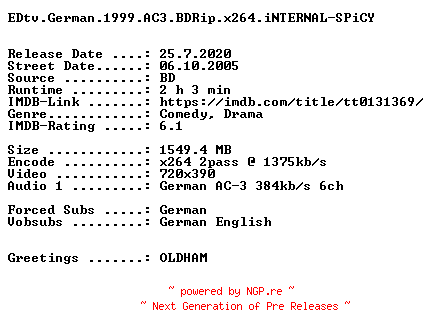 NFO for the release EDtv.German.1999.AC3.BDRip.x264.iNTERNAL-SPiCY by SPiCY