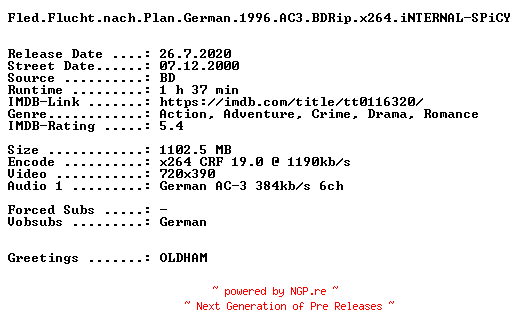 NFO for the release Fled.Flucht.nach.Plan.German.1996.AC3.BDRip.x264.iNTERNAL-SPiCY by SPiCY