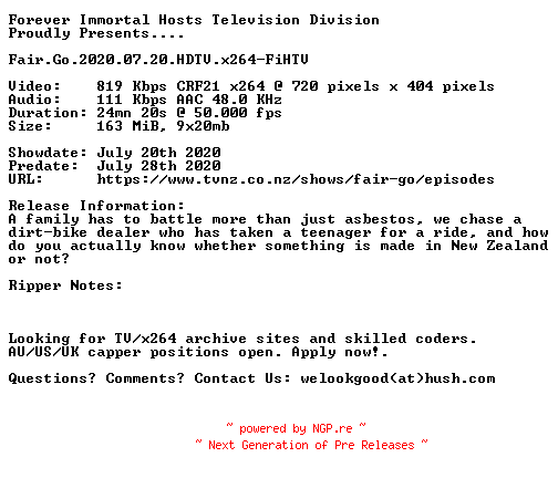 NFO for the release Fair.Go.2020.07.20.HDTV.x264-FiHTV by FiHTV