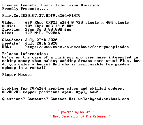 NFO for the release Fair.Go.2020.07.27.HDTV.x264-FiHTV by FiHTV