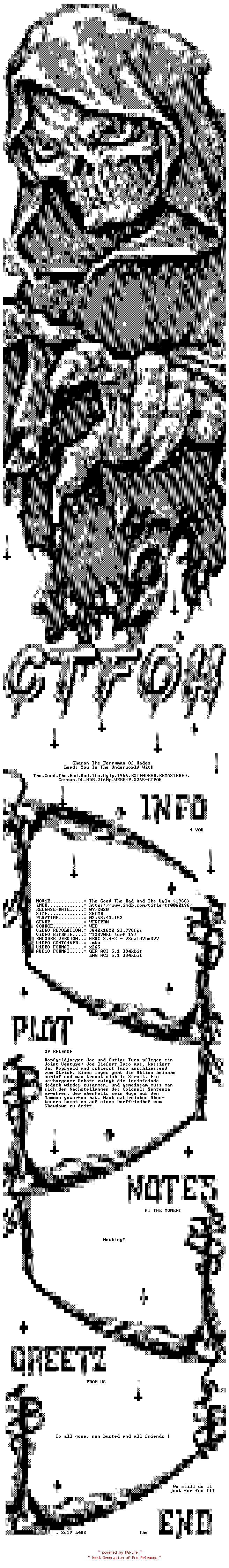 NFO for the release The.Good.The.Bad.And.The.Ugly.1966.EXTENDEND.REMASTERED.German.DL.HDR.2160p.WEBRiP.X265-CTFOH by CTFOH