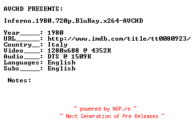 NFO for the release Inferno.1980.720p.BluRay.x264-AVCHD by AVCHD