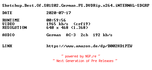 NFO for the release Sketchup.Best.Of.S01S02.German.FS.DVDRip.x264.iNTERNAL-SDGRP by SDGRP
