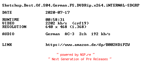 NFO for the release Sketchup.Best.Of.S04.German.FS.DVDRip.x264.iNTERNAL-SDGRP by SDGRP