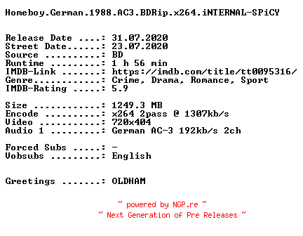NFO for the release Homeboy.German.1988.AC3.BDRip.x264.iNTERNAL-SPiCY by SPiCY