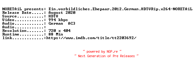 NFO for the release Ein.vorbildliches.Ehepaar.2012.German.HDTVRip.x264-NORETAiL by NORETAiL