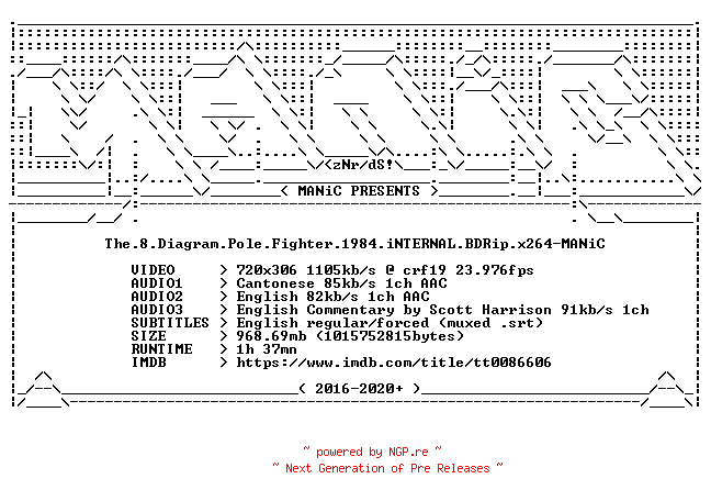 NFO for the release The.8.Diagram.Pole.Fighter.1984.iNTERNAL.BDRip.x264-MANiC by MANiC
