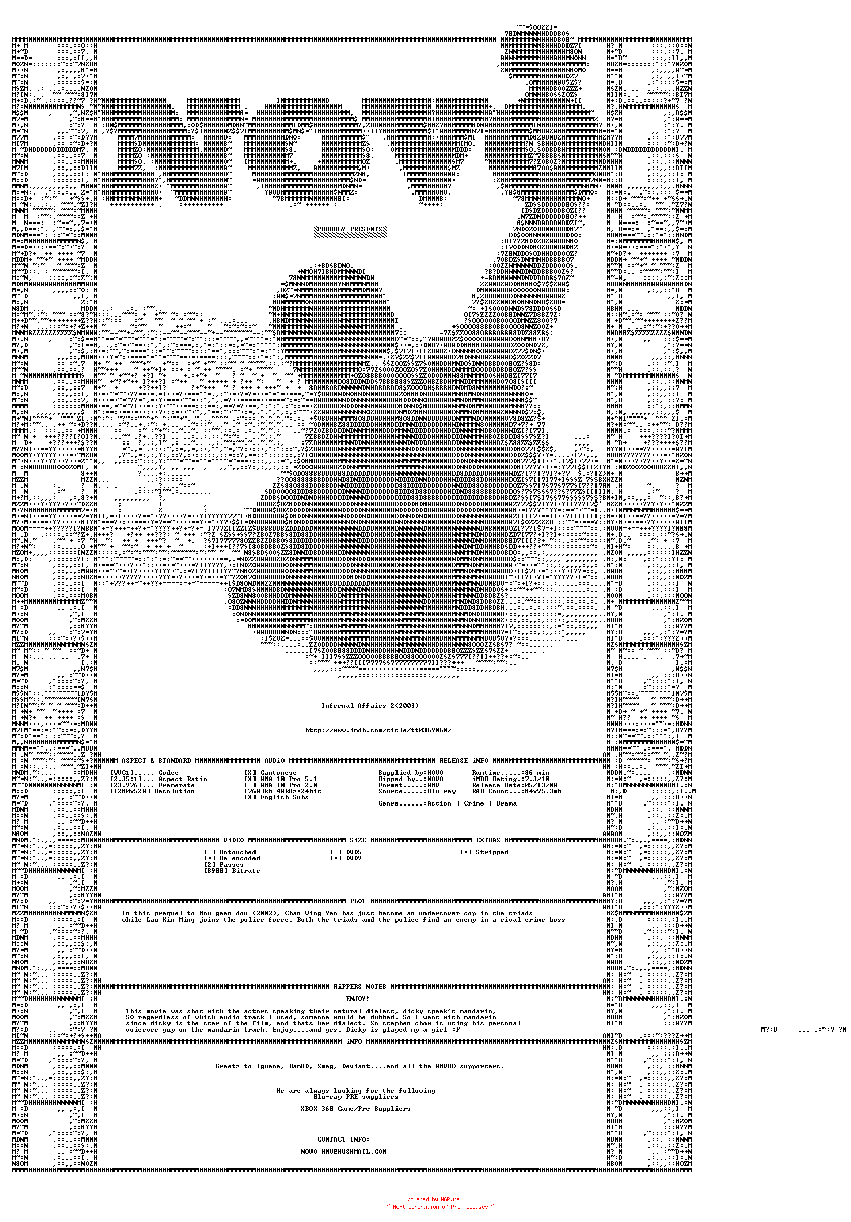 NFO for the release Infernal.Affairs.2.2003.Bluray.VC1.720p.5.1.WMV-NOVO by NOVO