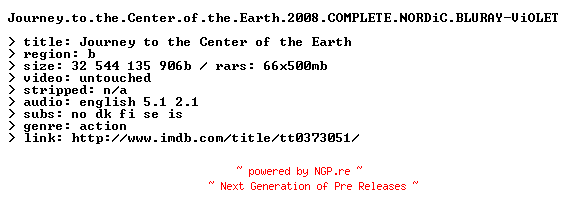 NFO for the release Journey.to.the.Center.of.the.Earth.2008.COMPLETE.NORDiC.BLURAY-ViOLET by ViOLET