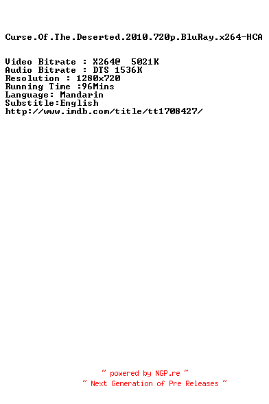 NFO for the release Curse.Of.The.Deserted.2010.720p.BluRay.x264-HCA by HCA