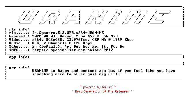 NFO for the release In.Spectre.E12.WEB.x264-URANiME by URANiME