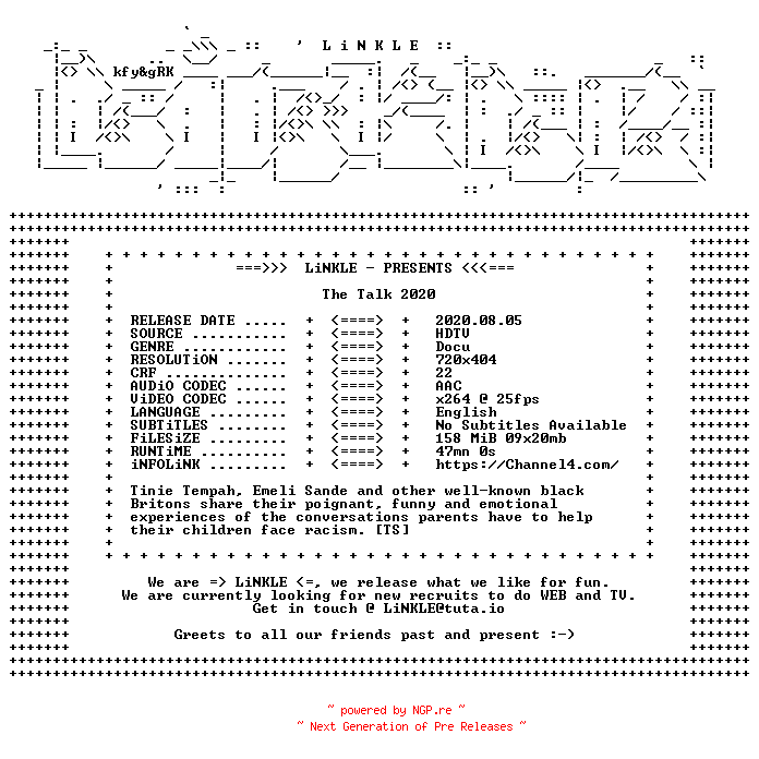 NFO for the release The.Talk.2020.HDTV.x264-LiNKLE by LiNKLE