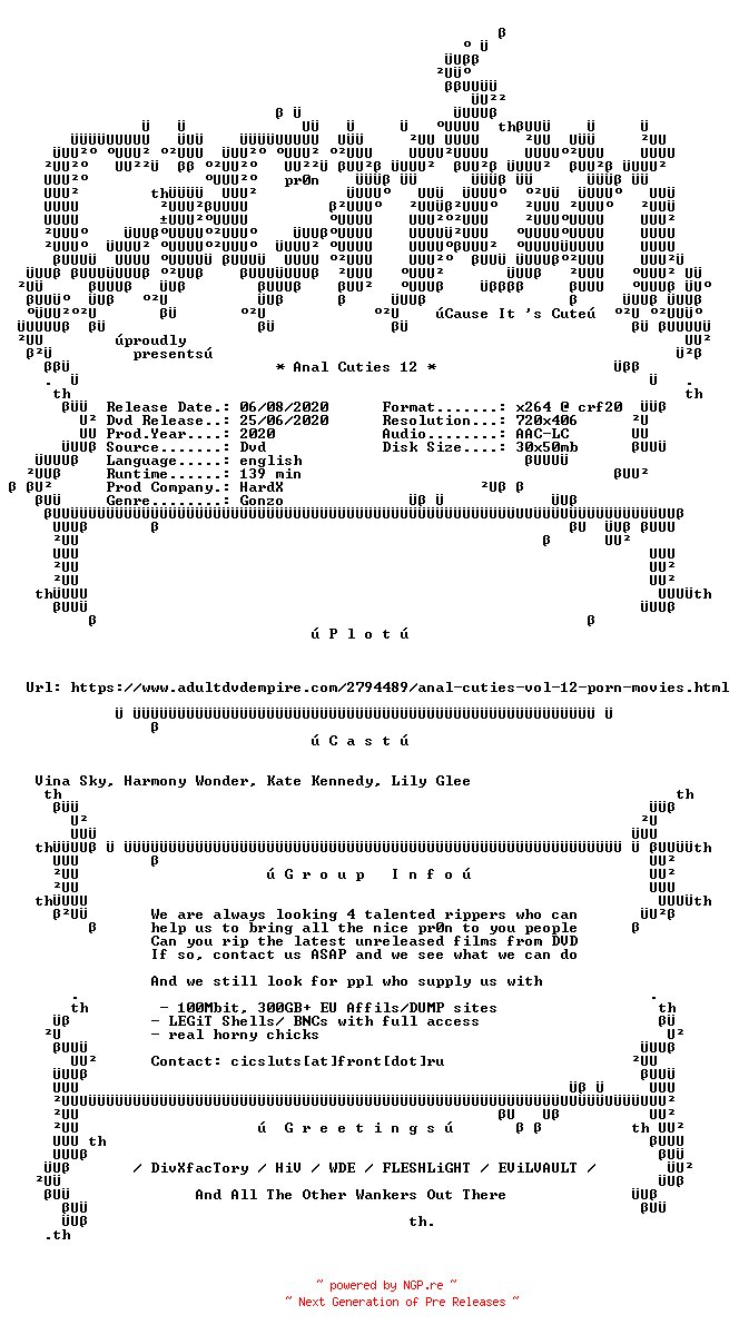 NFO for the release Anal.Cuties.12.XXX.DVDRip.x264-CiCXXX by CiCXXX