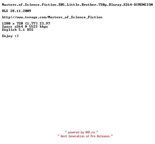 NFO for the release Masters.of.Science.Fiction.E05.Little.Brother.720p.Bluray.X264-DIMENSION by DIMENSION