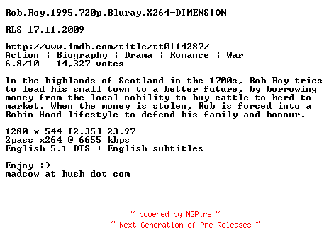 NFO for the release Rob.Roy.1995.720p.Bluray.X264-DIMENSION by DIMENSION